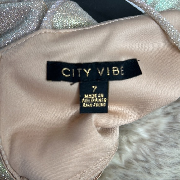 City Vibe | Spaghetti Strap V-Neck Iridescent Foiled Long Dress - Picture 16 of 17